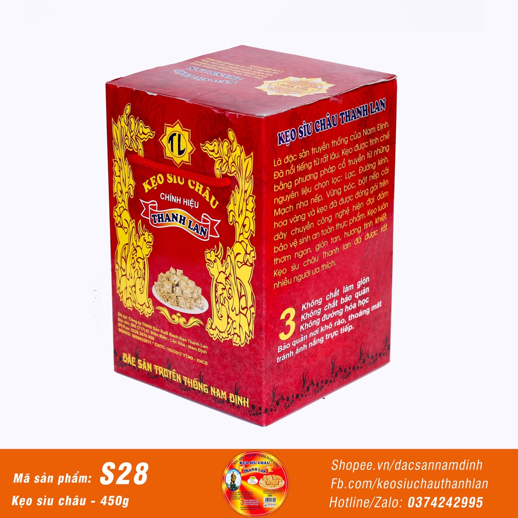 Kẹo lạc hộp có quai xách S28 (450g) Kẹo loại đặc biệt - Kẹo Sìu Châu Thanh Lan chính hiệu - Đặc sản Nam Định