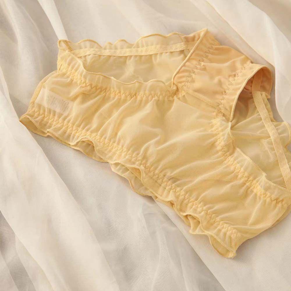 OCEANMAP Quần Lót Nữ Lưng Cao Phối Lưới Thoáng Khí Họa Tiết Chấm Bi Dễ Thương