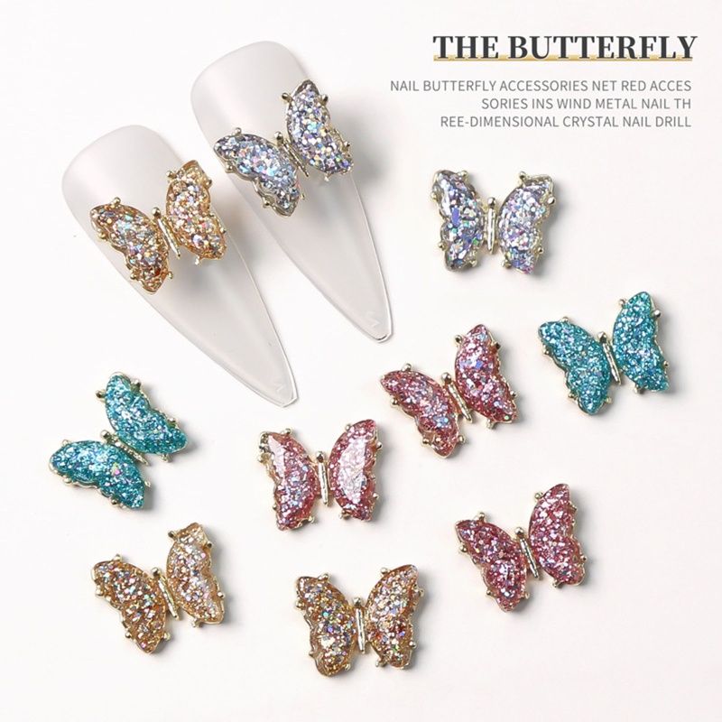 Phụ Kiện Trang Trí Móng Tay Hình Bướm Lấp Lánh Đầy Màu Sắc Kiểu Nhật Bản Cho Nữ DIY