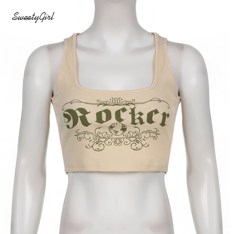 Áo Tank Top Hai Dây Cổ Chữ U In Chữ Màu Sắc Tương Phản Thời Trang Cho Nữ 2022