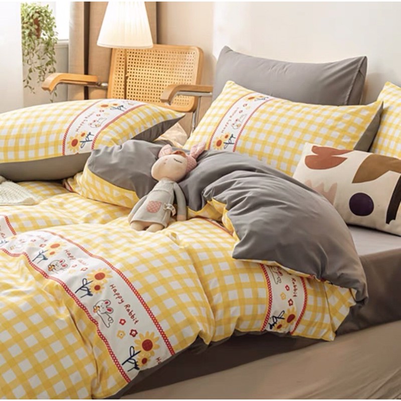 Bộ chăn ga gối cotton poly kẻ ngang-luis bedding chăn ga Hàn Quốc(Miễn phí bo chun)