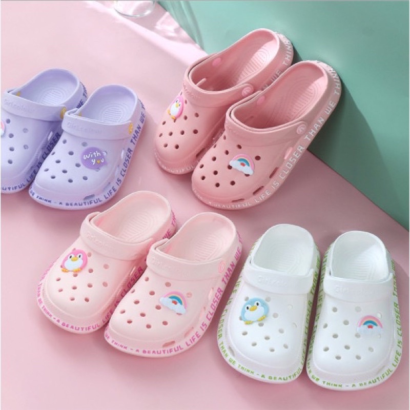 Dép sục nhựa nữ viền chữ siêu cute - Dép Cross Nữ tặng kèm 6 sticker đế đúc độn - SL027