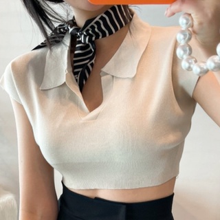 Áo Len Cổ Chữ V Bẻ Croptop