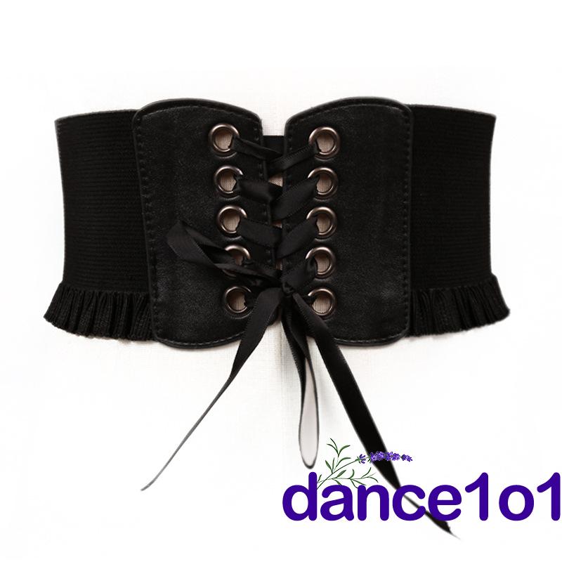 Đai nịt bụng corset bản rộng màu trơn viền nhún béo có dây buộc co giãn thời trang cho nữ