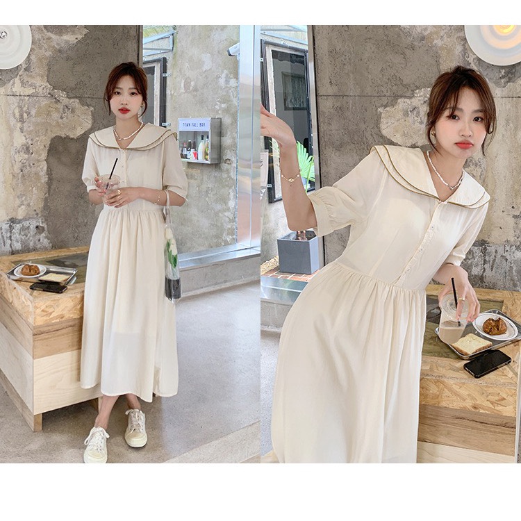 Set váy midi dáng dài phối gile cài cúc sườn đầm style Hàn Quốc chuzme