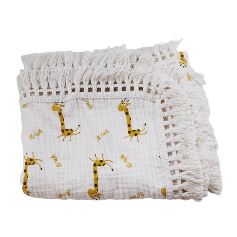 Chăn Quấn Em Bé 2 Lớp Chất Liệu Cotton Nguyên Chất Mềm Mại Phối Tua Rua Phong Cách Hồi Giáo