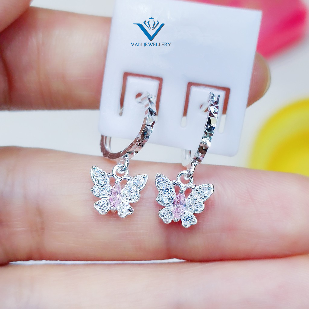 Bông tai bạc ta hình cánh bướm đính đá nhỏ_ van jw