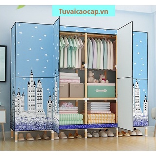 Tủ vải khung gỗ nhiều ngăn cao cấp, tủ đựng quần áo tiện lợi, chất liệu gỗ tự nhiên, họa tiết đẹp mắt - Được chọn màu