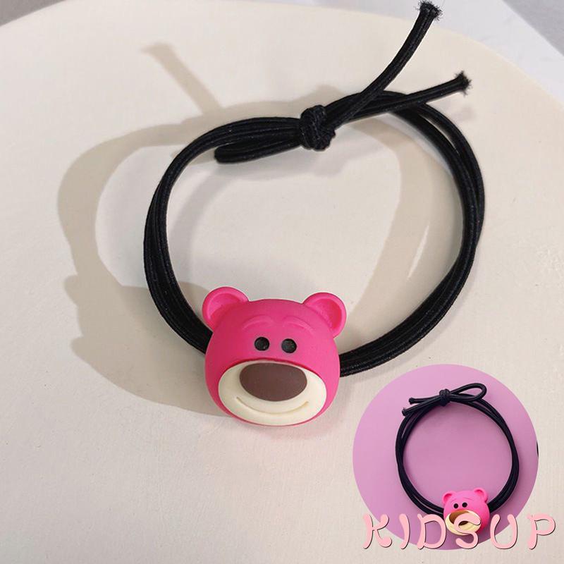 Dây buộc tóc hai lớp độ co giãn cao họa tiết dâu tây/gấu dễ thương cho nữ