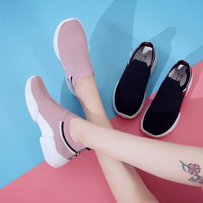 GIÀY LƯỜI NỮ,GIAỲ MỌI NỮ ĐẾ ĐỘN , SLIP ON CAO CẤP 2 màu (đen - hồng) GN366