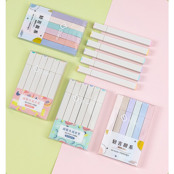 Set 6 bút highlight hình vuông Béo shop , bút dạ quang màu pastel Light color trang trí sổ bullet journal B23