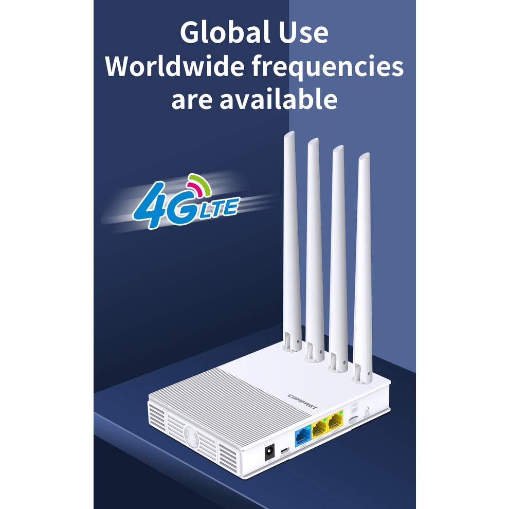 Thiết Bị Phát Wifi Không Dây Comfast 300Mbps 2.4GHz CAT4 LTE 3G 4G Thẻ SIM CPE 4Antennas