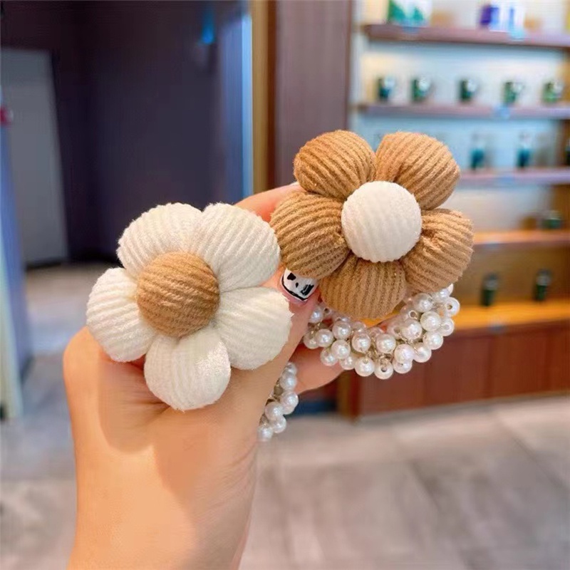 Dây Buộc Tóc Co Giãn Đính Hạt Và Nơ Màu Caramel Dễ Thương Cho Bạn Gái
