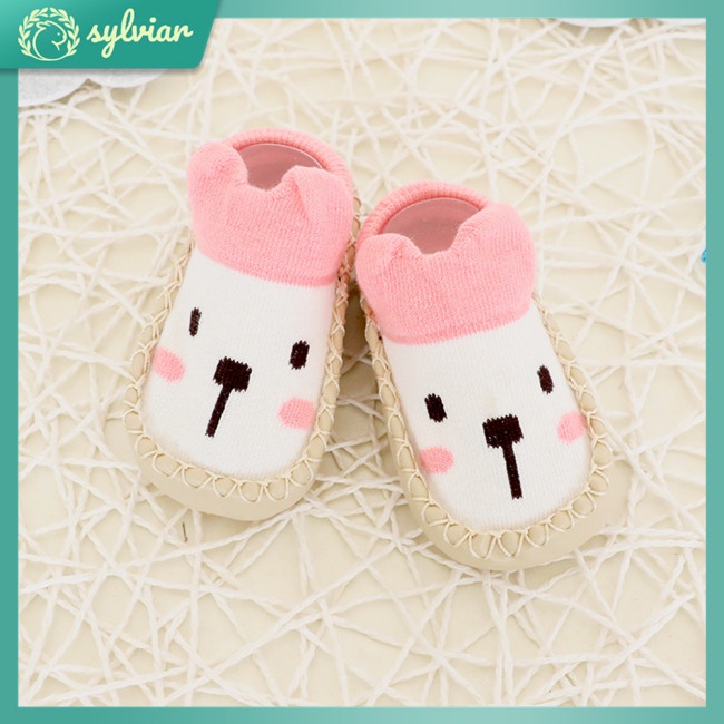 [sylviar] Giày Vớ Đế Mềm Chống Trượt Thiết Kế Hoạt Hình Cho Bé Sơ Sinh Tập Đi
