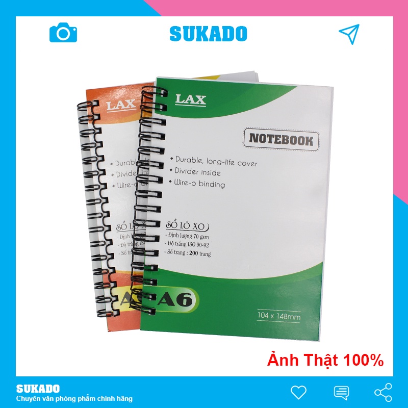 Sổ Lò Xo A5 A6 kẻ ngang mini dày 200 trang giúp ghi chép cầm tay tiện lợi SUKADO SLX02