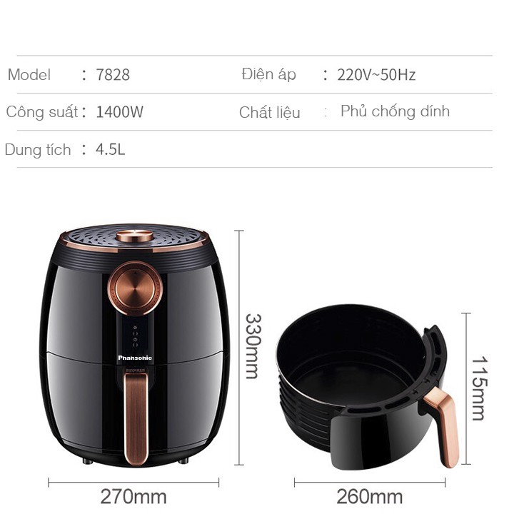 NỒI CHIÊN KHÔNG DẦU ĐIỆN TỬ PANANSONIC - DUNG TÍCH 4.5L - Bảo hành 12 tháng - Air Fryer