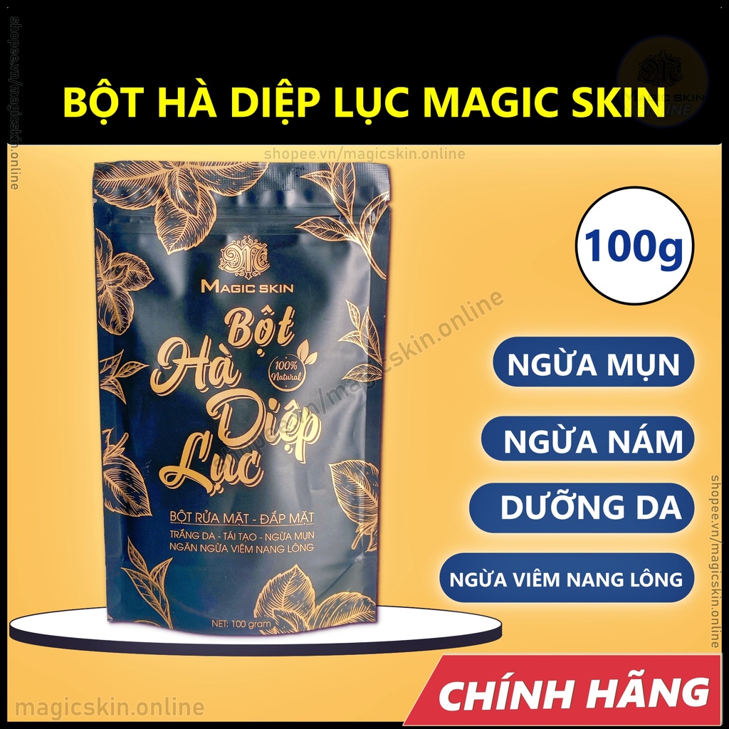 Bột Hà Diệp Lục Magic Skin 👍 Bột đắp mặt NGỪA MỤN SÁNG DA ✔ Se khít lỗ chân lông ✔ CHÍNH HÃNG