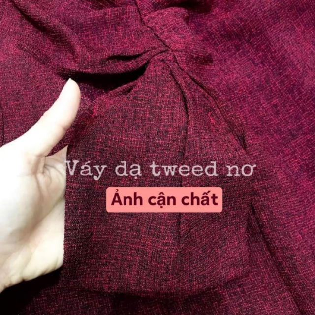 Váy dạ tweed nơ màu đỏ đô sz L