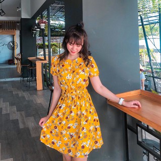 [HÌNH THẬT] ĐẦM NẸP NÚT NHÚN THUN EO