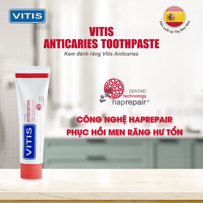 Kem đánh răng tái tạo men răng và ngăn ngừa sâu răng Vitis Anticaries 100ml