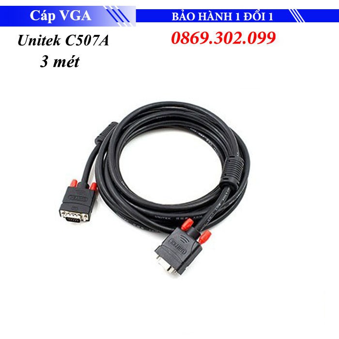 Cáp VGA Unitek C504A dài 3m - Kết nối PC tới PC, PC và Laptop tới Tivi LCD và Máy chiếu