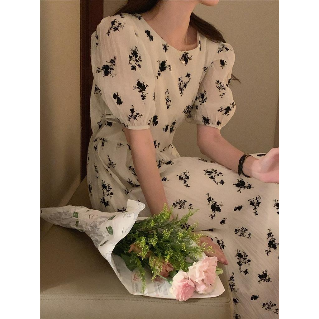 Đầm Cổ Tròn Họa Tiết Hoa Phong Cách Hàn Quốc 53638