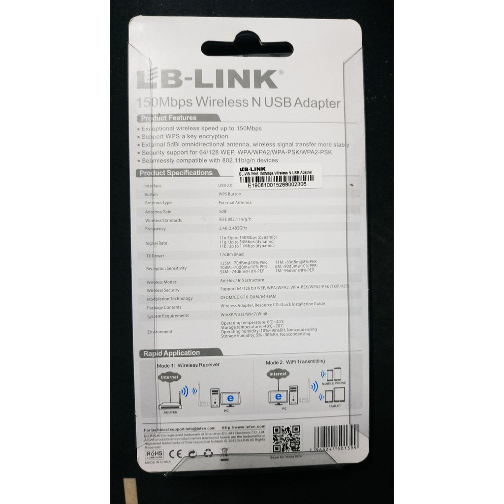 USB Thu sóng Wifi LB-Link 150Mb BL-WN155A New Chính Hãng /bh 12 Tháng