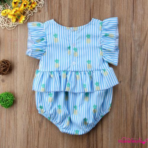 ✦ZWQ-Baby Girl Infant Stripe Ruffel Sleeve Romper Bodysuit Playsuit Sunsuit