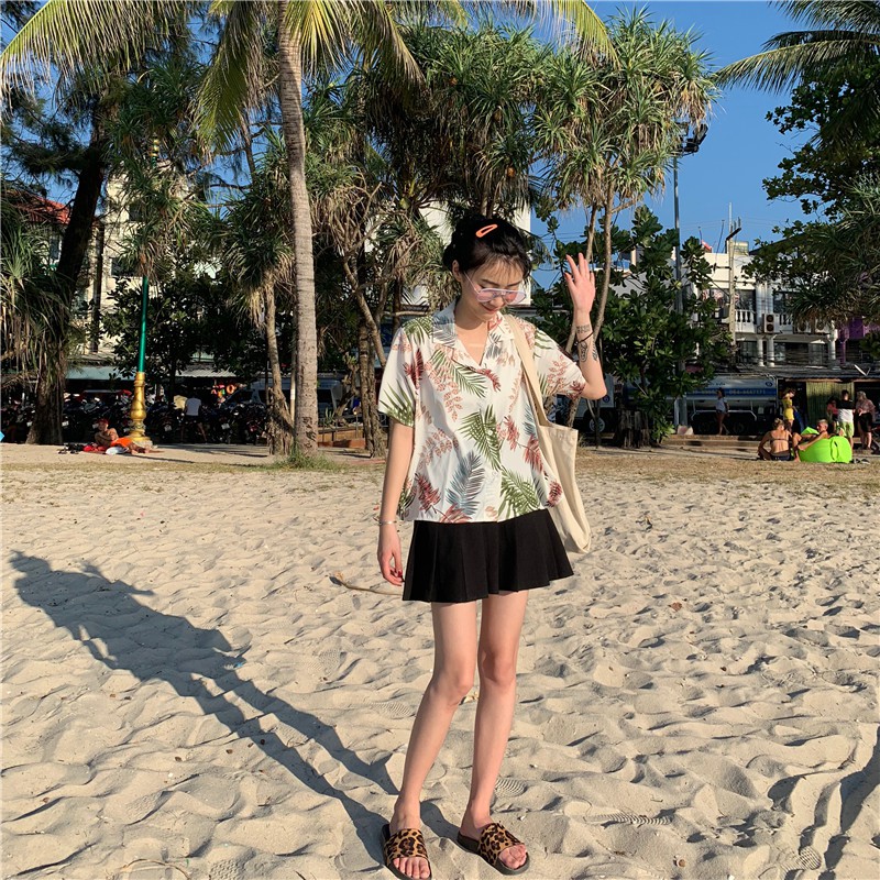 IELGY Áo Sơ Mi Tay Ngắn Phong Cách Hawaii Dành Cho Nữ