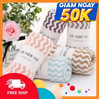 Khăn mặt cotton lông cừu Hàn Quốc mềm mịn siêu thấm nước kẻ sọc , Khăn lau tay đa năng khô 50x35 cm