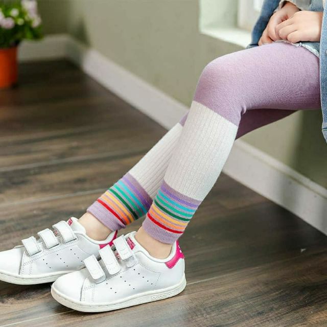 Quần legging len tăm kẻ sọc cầu vồng cho bé từ 0 đến 9 tuổi (giao ngẫu nhiên)