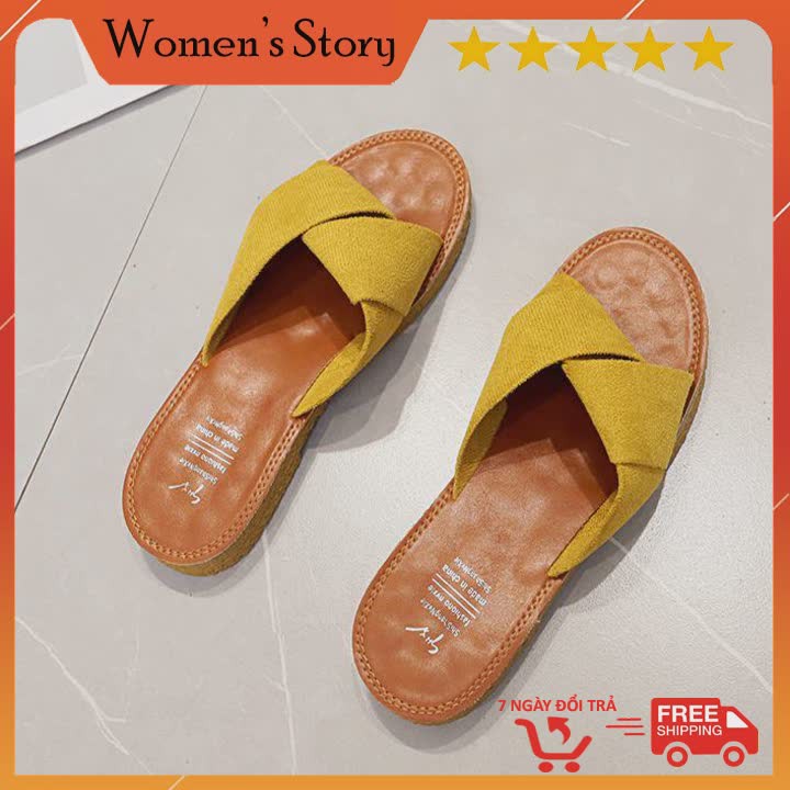 Dép nữ thời trang đi biển đẹp Tặng kèm Mask dưỡng da kiểu dáng sandal dây vải đế bệt cao cấp-Sandal đế bằng