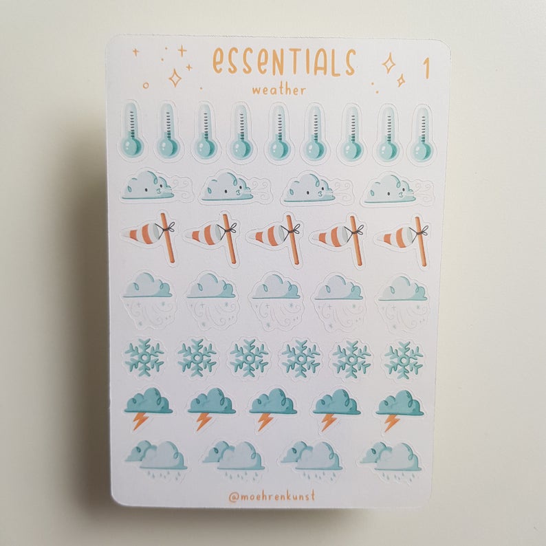 Essentials - Weather Stickers Cloudy - Chuyên dán sổ | Bullet Journal Stickers, Planner Stickers, Scrapbook Stickers