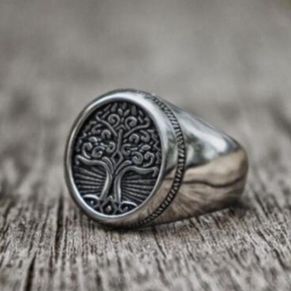 Vòng Lớn Bạc Thép Không Gỉ Cây Sự Sống Signet Nhẫn Retro Cổ Điển Nam Viking Bùa Hộ Mệnh Nhẫn Bắc Âu Trang Sức