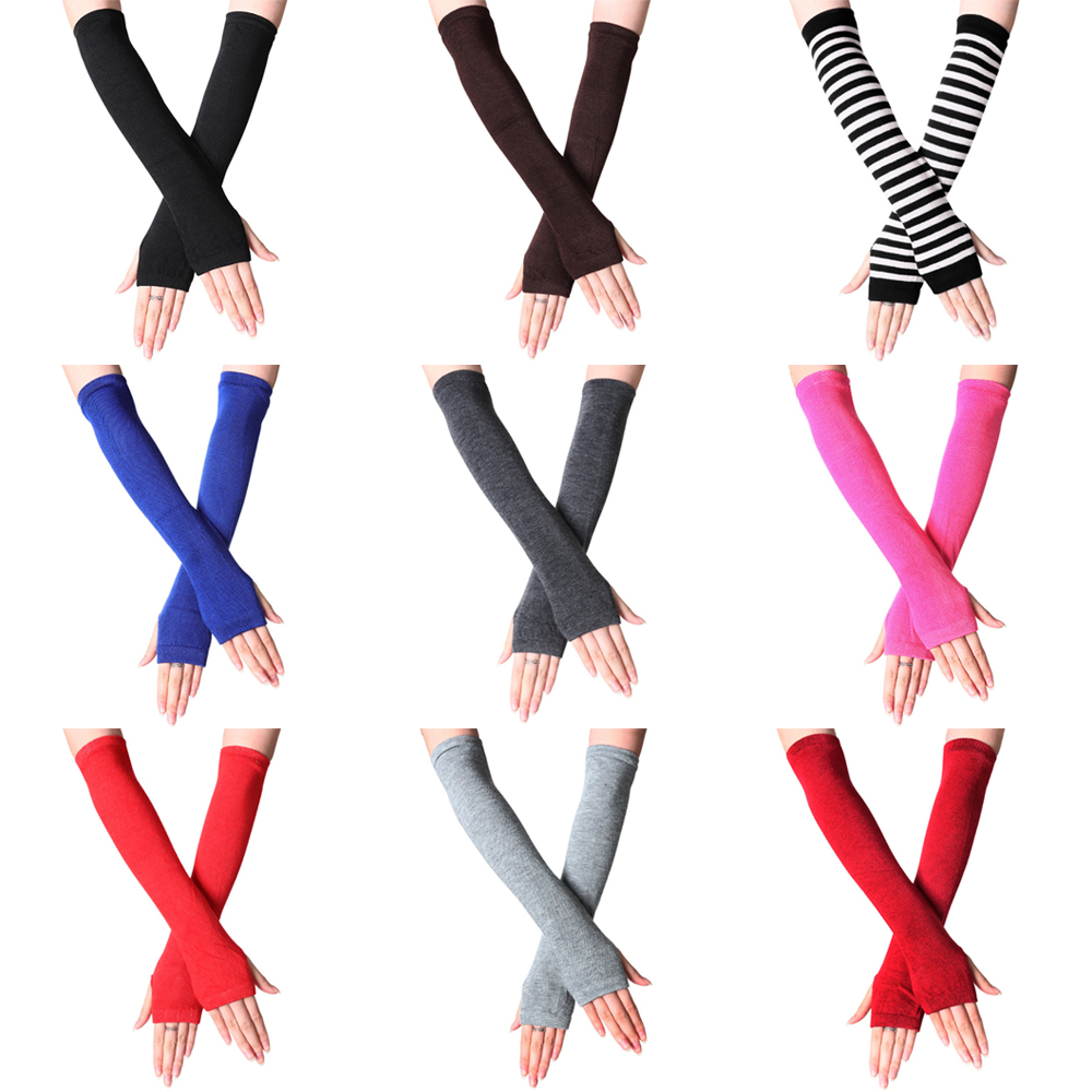Găng Tay Cotton Dài Hở Ngón Họa Tiết Kẻ Sọc Cổ Điển Dành Cho Nữ