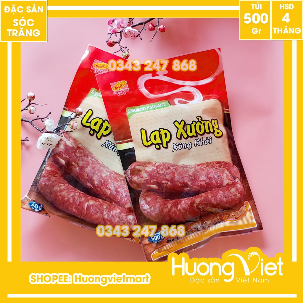 Lạp xưởng xông khói Tân Huê Viên 500g, đặc sản lạp xưởng Sóc Trăng Tân Huê Viên vị khói tự nhiên thơm ngon và an toàn