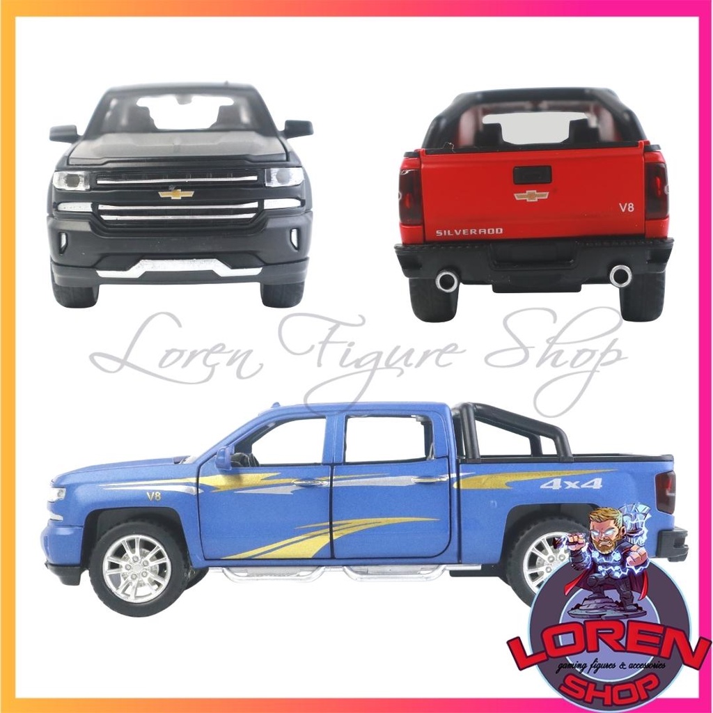Mô hình ô tô kim loại Chevrolet Silverado tỷ lệ 1:32, ô tô bán tải có đèn còi mở được cửa nắp capo - Lorenshop