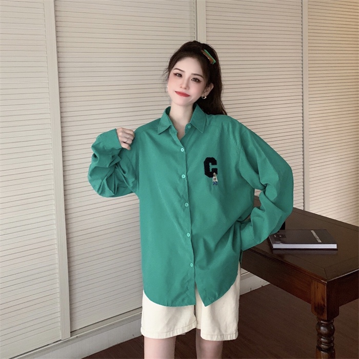 Áo Sơ Mi Nữ Dài Tay Dáng Rộng In Chữ Thời Trang Hàn Quốc Mới