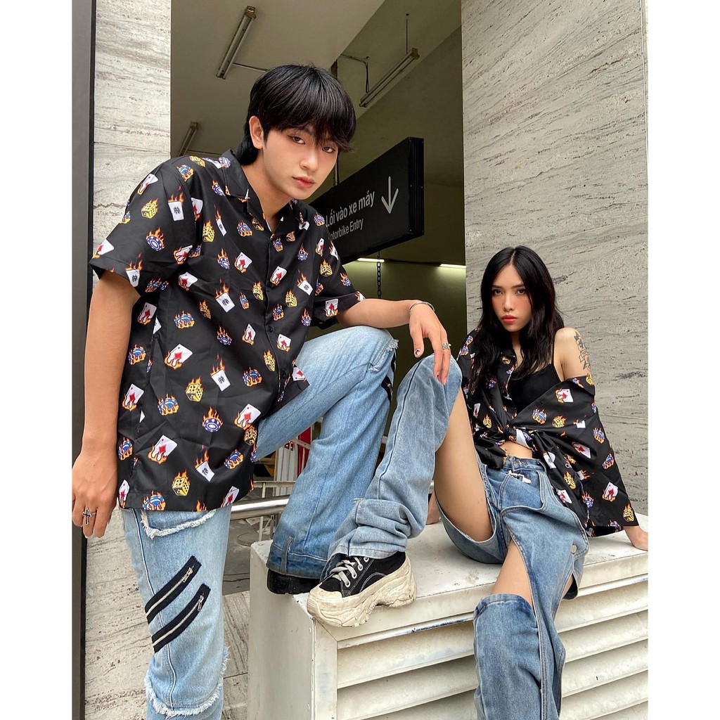 [CLIP THẬT] Áo sơ mi tay ngắn họa tiết JACKBOT mende tay lỡ, FORM UNISEX | BigBuy360 - bigbuy360.vn