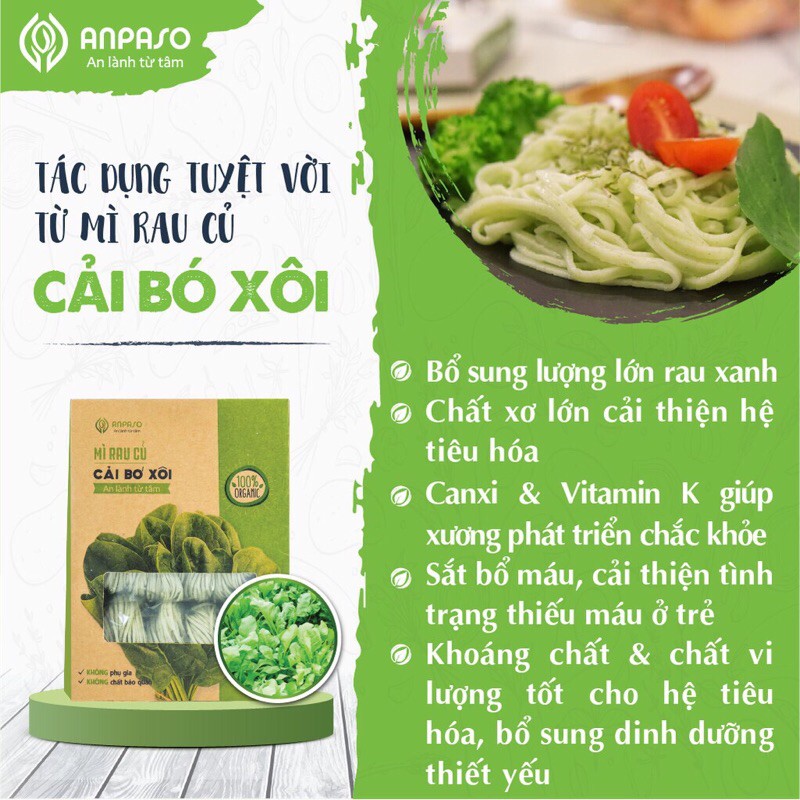 Mì rau củ hữu cơ Anpaso 300gr, mỳ rau organic giảm cân bổ sung rau vitamin và chất xơ