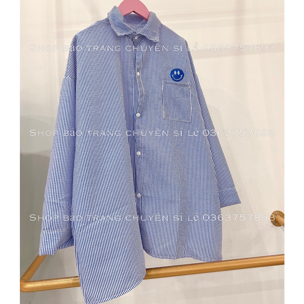 [sẵn] Áo sơ mi Kẻ Mặt cười form rộng Unisex Nam Nữ [ Ảnh Thật ]