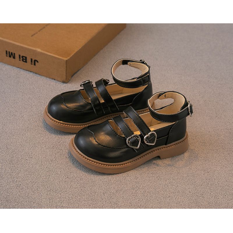 Giày Búp Bê Công Chúa Cho Bé Gái Kiểu Dáng Vintage Da Mềm Siêu Xinh Cho Bé 3 Tuổi Đến 10 Tuổi, 3 Quai Ngang Khoá Tim