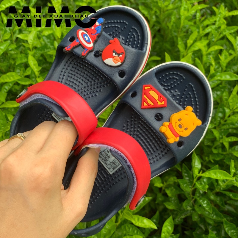 [Tặng 10 nút gắn] - Sandal Baya trẻ em màu navy quai đỏ, dép nhựa đi mưa êm nhẹ, chống trơn trượt cho bé