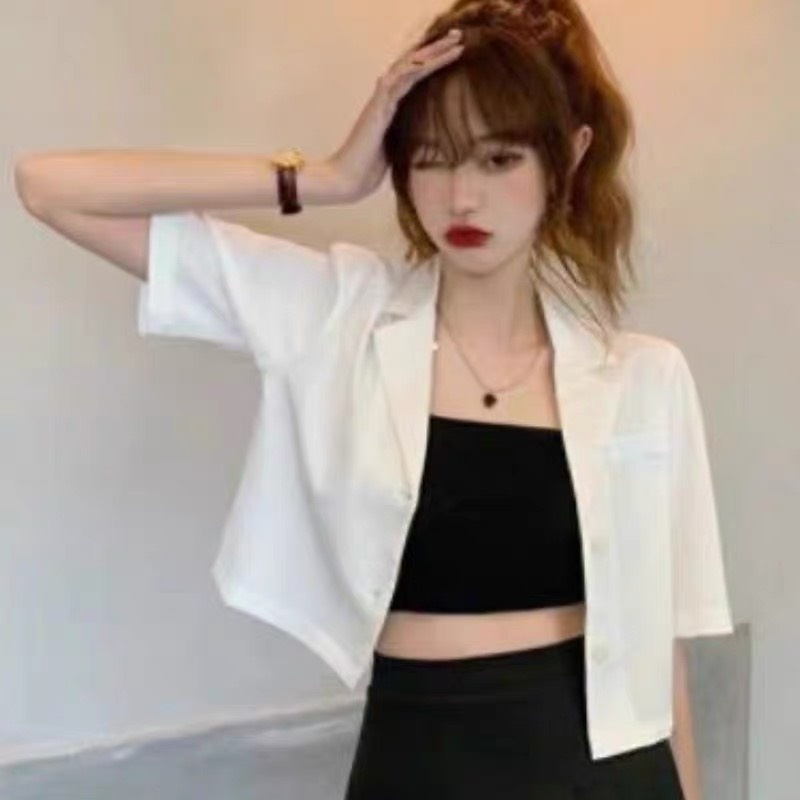 Áo Vest Croptop Nữ Ngắn Tay bigsize 87 kg_ Áo khoác Blazer nữ Chất Tuyết Mưa Tay Lỡ Dáng ngắn Phong Cách Hàn Quốc AV70