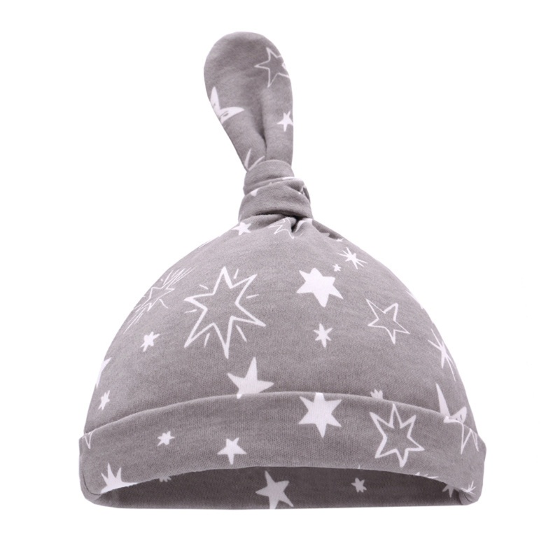 Set 3 mũ beanie cotton thắt nút cho bé gái sơ sinh 0-6 tháng tuổi