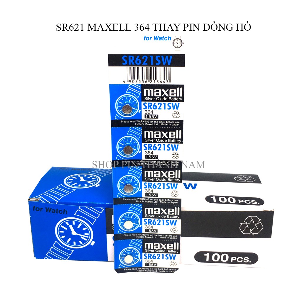 Vỉ 5 viên Maxell SR621 / 364 / SR621SW thay pin đồng hồ đeo tay