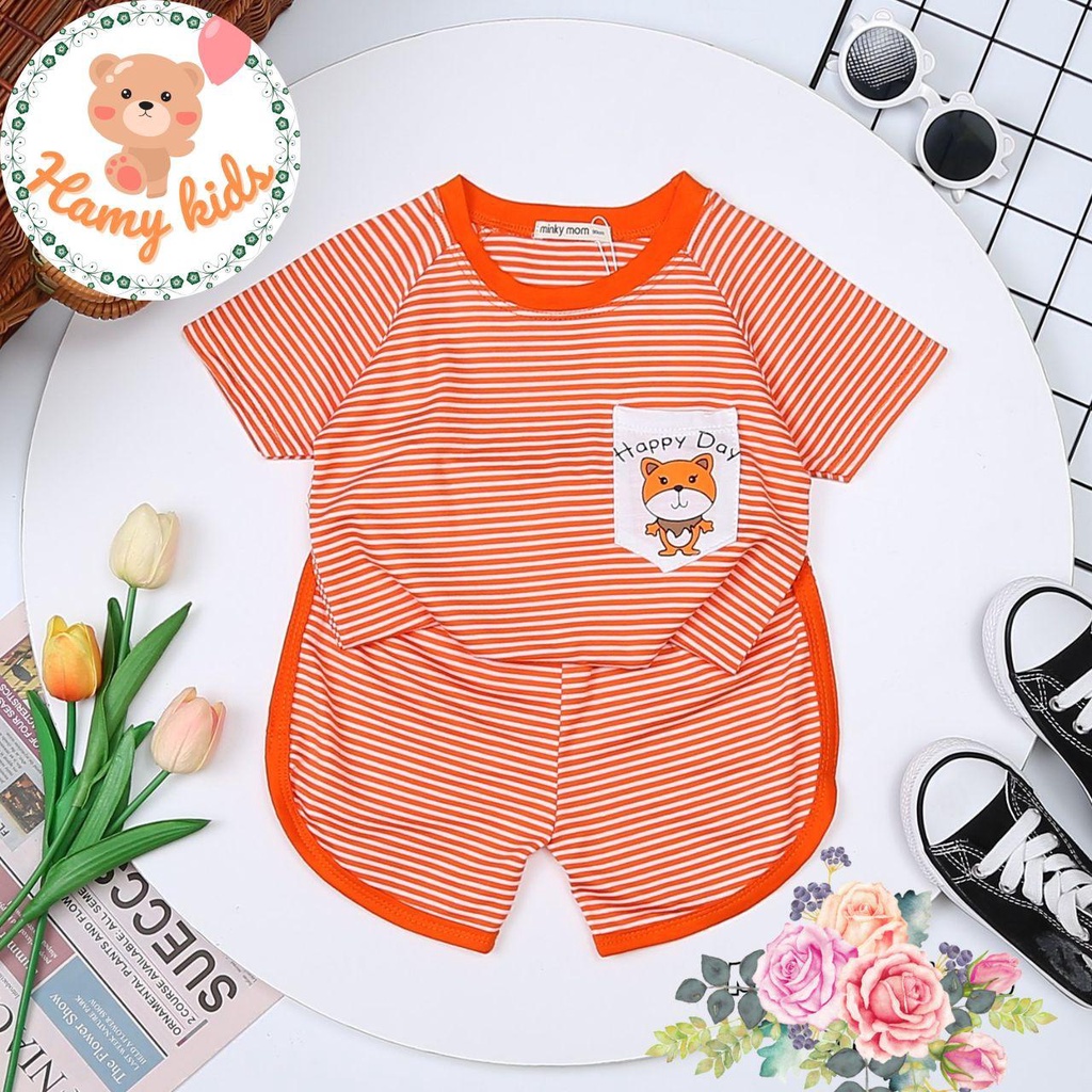 Đồ Bộ Minky Mom Chính Hãng Bé Trai Bé Gái Thun Lạnh Sọc Dệt Visco Tay Ngắn Quần Cộc Bé Từ 0-5 Tuổi Dưới 20kg - Hamykids