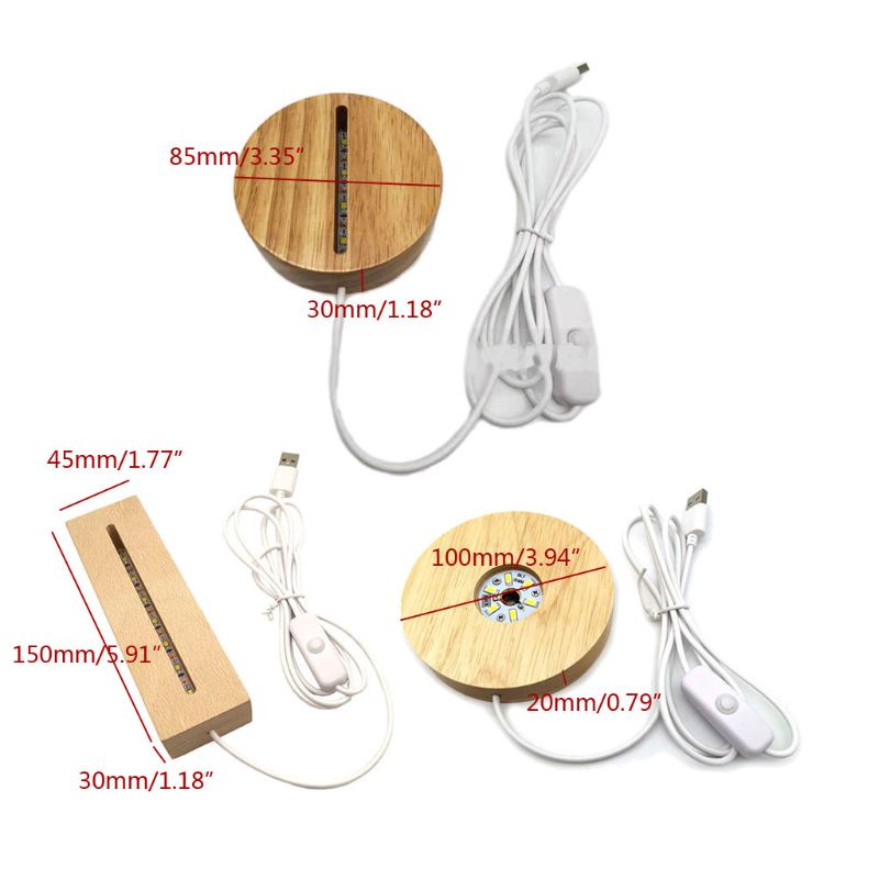 Đế Trưng Bày Vật Dụng Bằng Gỗ Hình Tròn / Chữ Nhật Có Đèn LED Cho Kính Nghệ Thuật