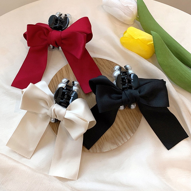 Kẹp Tóc Đính Ngọc Trai Và Ruy Băng Lớn Thời Trang