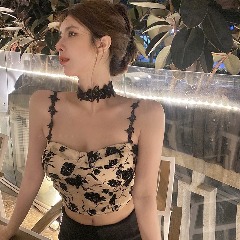 Áo Hai Dây In Hoa Có Đệm Ngực Thời Trang Hàn Quốc Gợi Cảm Cho Nữ